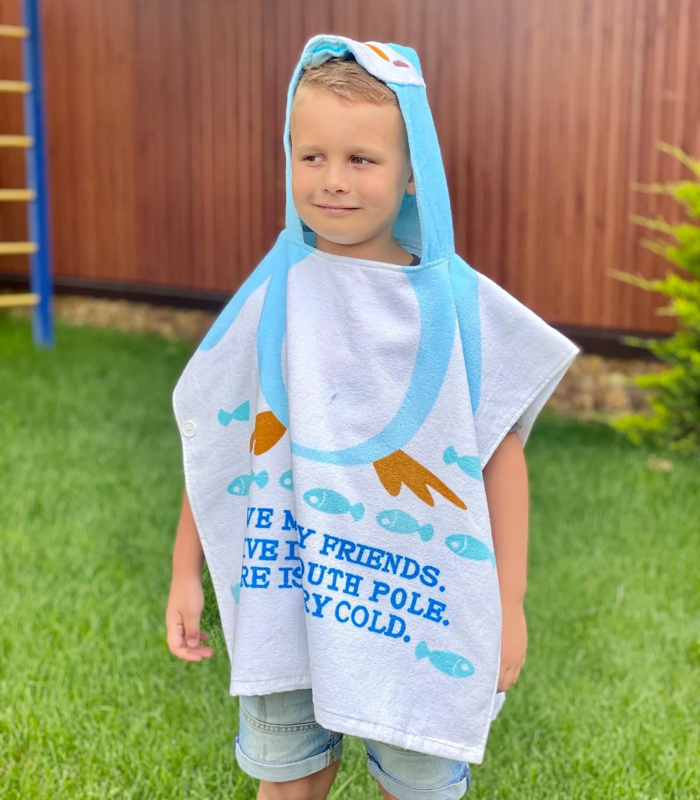 Children Hooded  Quick Dry Kids Poncho Towel Recycled Fabric Printed Pattern