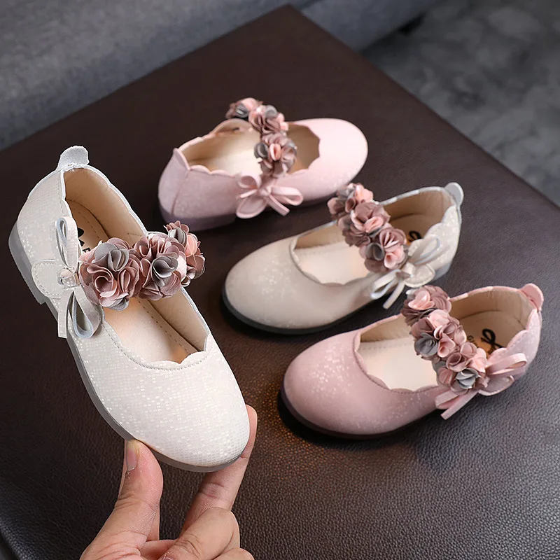 2022 New Baby Girls Shoes Kids PU leather Big Flower Summer Princess Shoes Party Wedding Baby Girls Dance Shoes