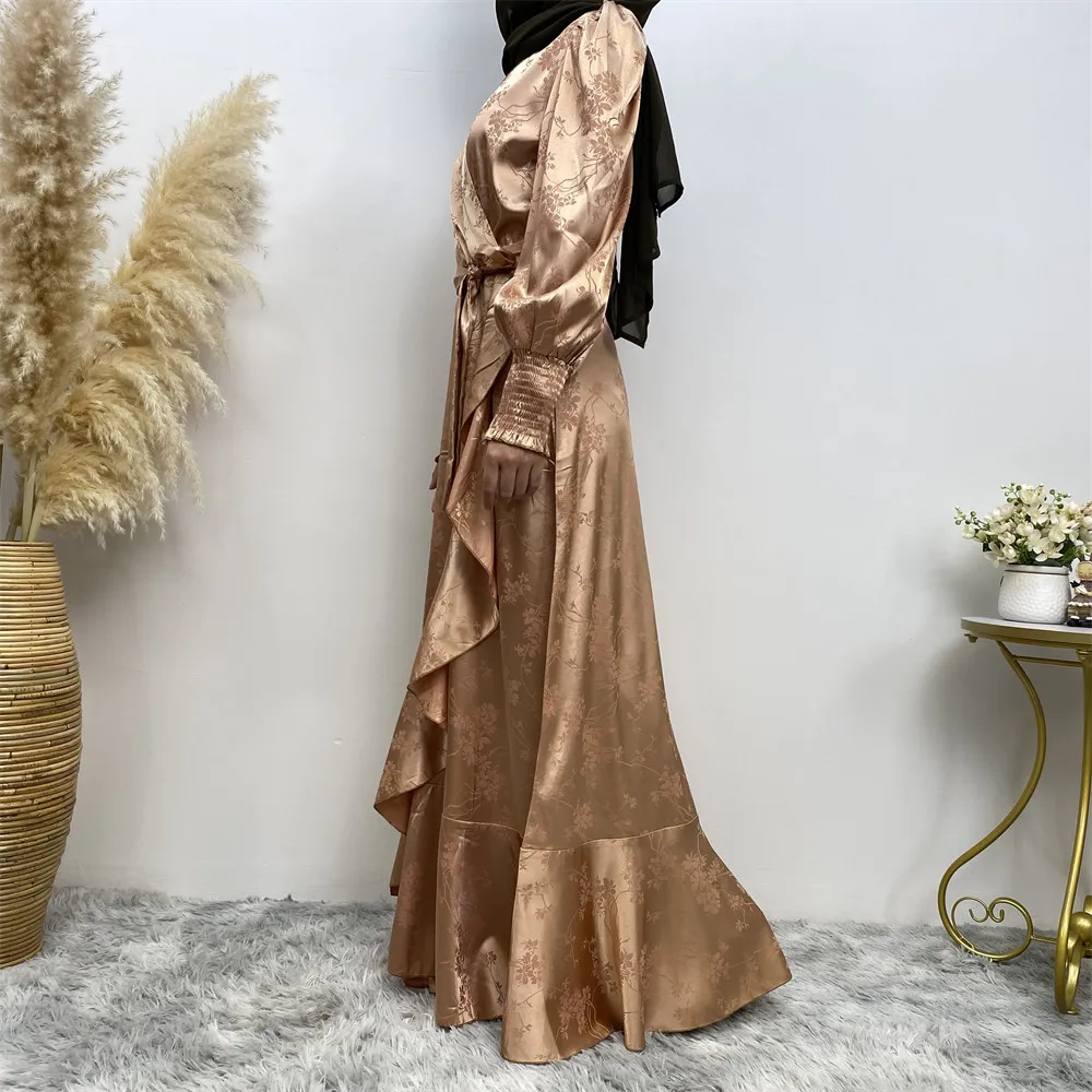 6572# Fashion Satin Muslim Shirt Dress Islamic Clothing Muslim Dresses Quality Casual Summer Dresses Dubai Turkey Islamic