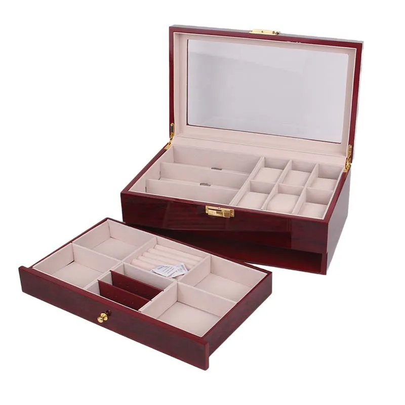 Wholesale Double Drawer Wooden Jewelry Box Watch Glasses Wooden Packaging Storage Box