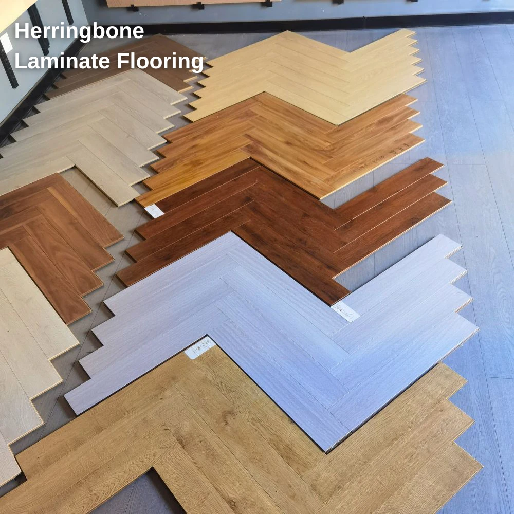 China 12mm hdf waterproof parquet oak blue ash glossy dark gray light grey laminate flooring