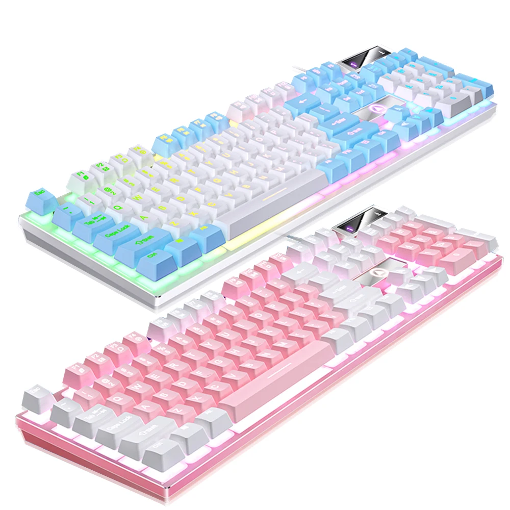 Professional Backlit Wired RGB Rainbow Gaming Keyboard For PC Laptop Computer 104 Keys Multi-Function Gamer Keyboard Pink Purple