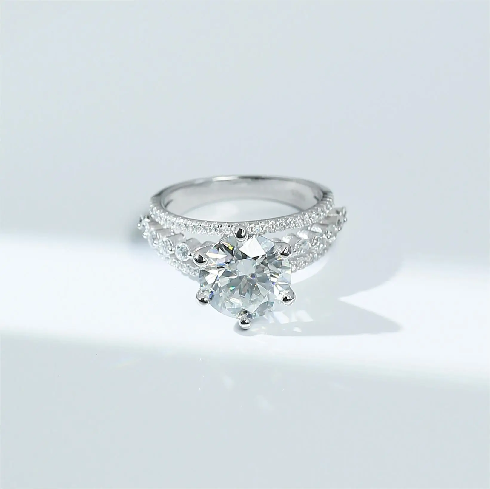 8 Adodo anti tarnish jewelry 5Carat Colorful S925 Sterling Silver 11MM Six-claw Moissanite Engagement Diamond Ring