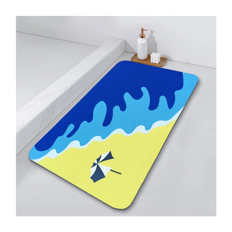 Wave Printing Diatomite Soft Bath Mat Diatomaceous Earth Rapid Water Drying Foot Absorbent Shower Mat