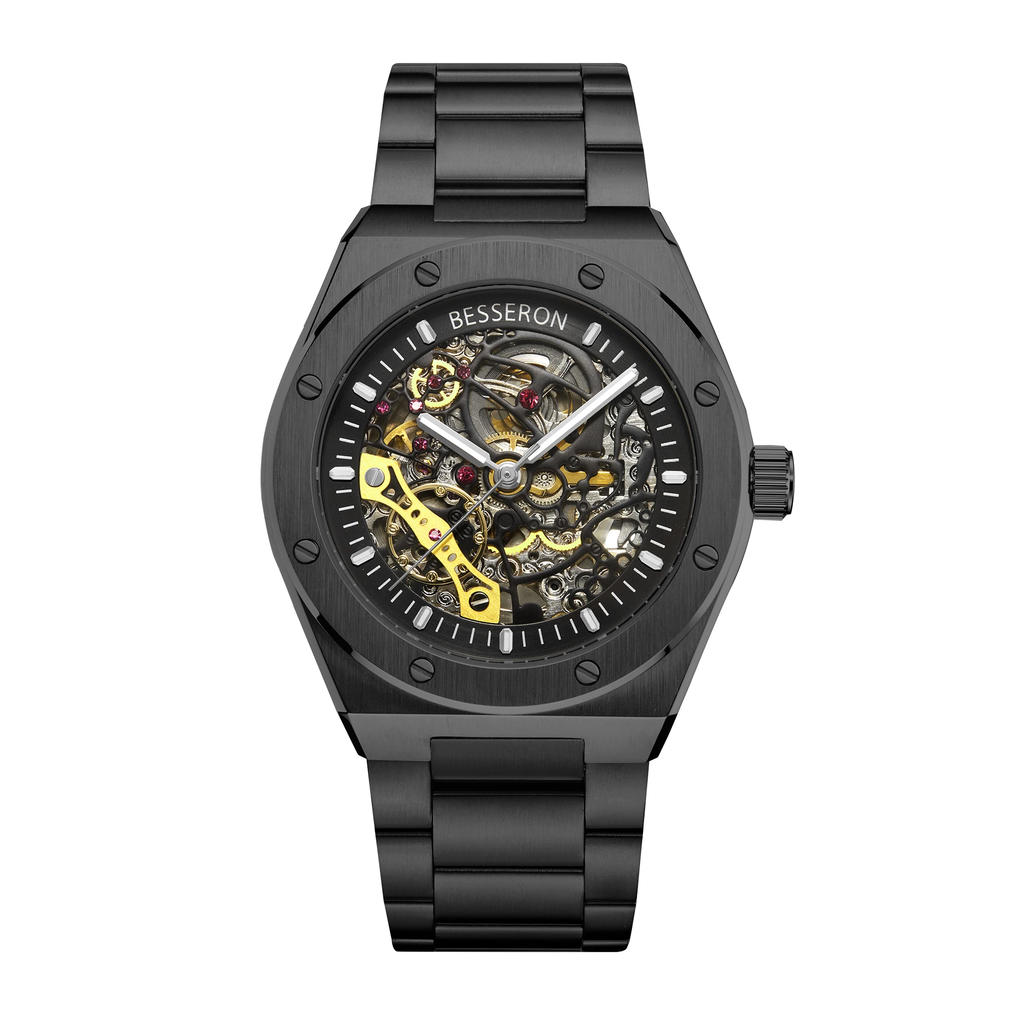 2023 Automatic Mechanical Watch customize your logo Skeleton Dial Black Waterproof Men luxury automatic watches