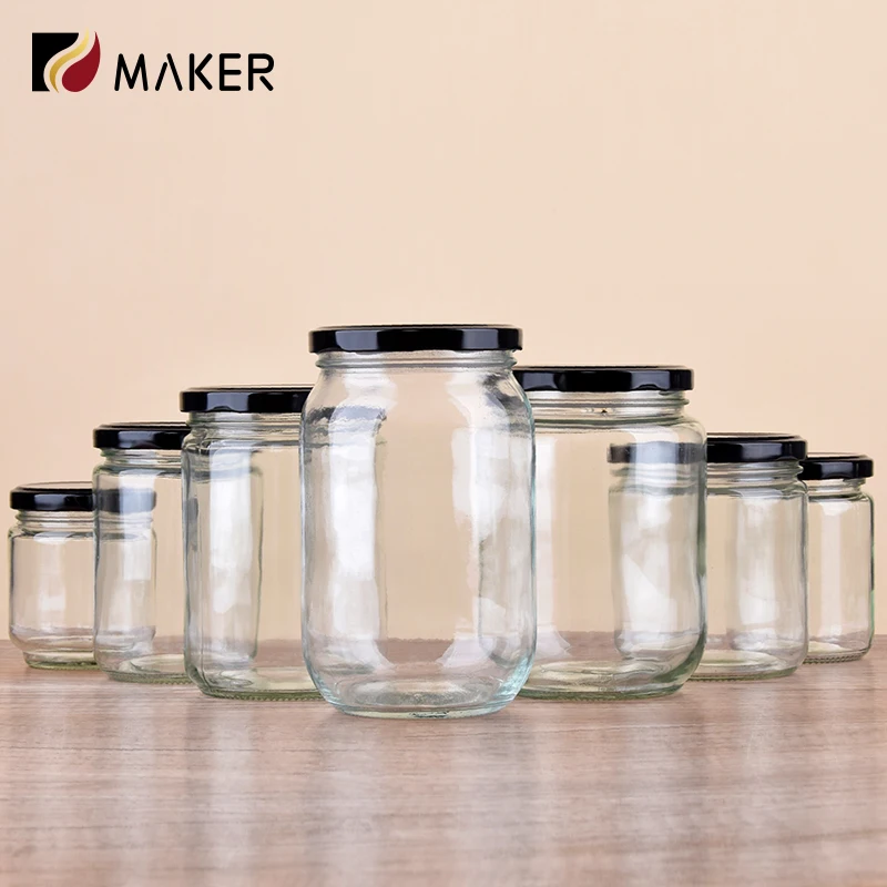 Food Storage Pickles Jars 500ml Round Airtight Glass Jar With Black Lid Cover For Honey Spices Dry Fruits Jam Nuts Peanut Butter