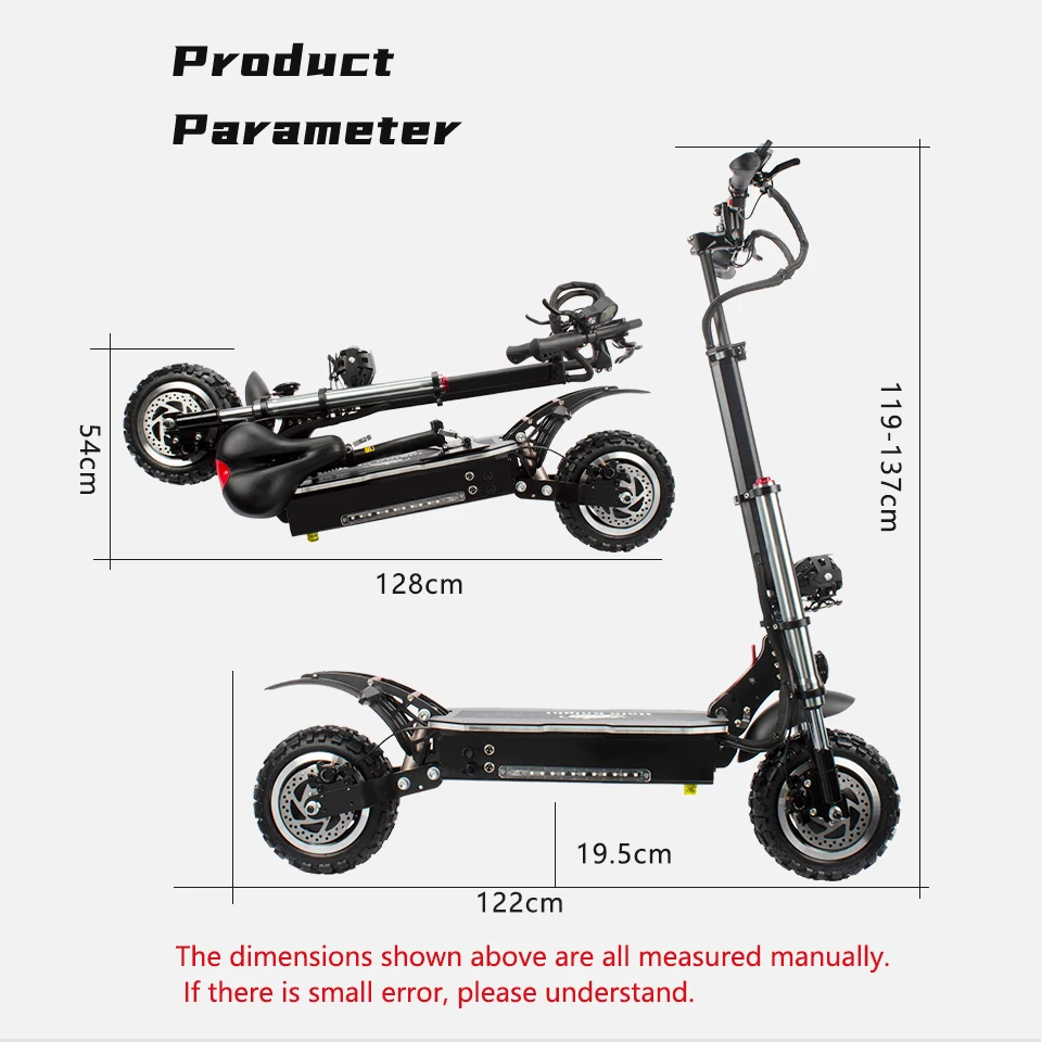Offroad Scooter Electric U7 Light Height Adjustable 11inch Fat Tire Electric Scooter Dual Motor 6000W 60V