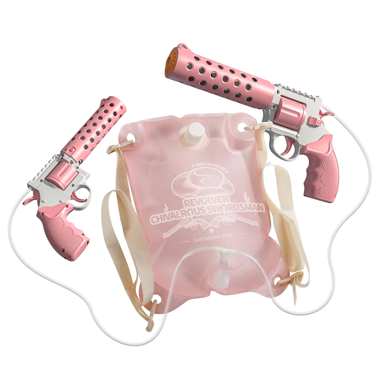 Outdoor Game Kids Pink Color Wholesale Double Barrel Backpack Water Gun Plastic Water Gun Revolver Water Pistol Toy For Adults