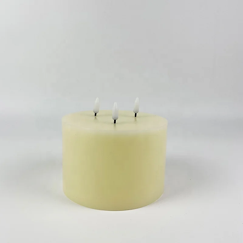 Custom Extra Large Paraffin Wax 3 Wicks Big Battery Operated Real Wax led candle 3D wick pillar led flameless candles