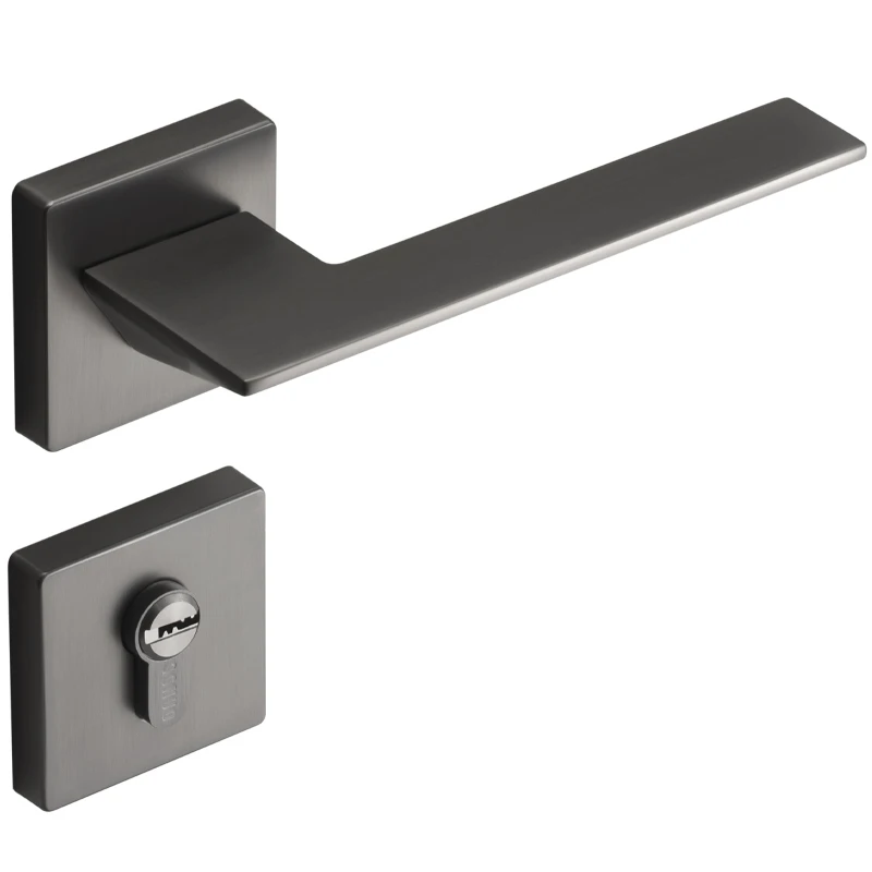 High Standard  Interior Bedroom Mute Black Grey Wooden Door Zinc Alloy Modern Door Lock Handle