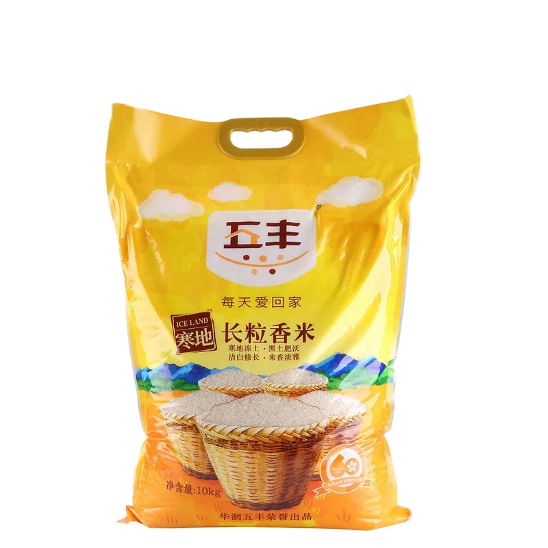tui nhua Custom printing plastic basmati rice 5kg bag with handle, four side sealed Bag for Rice