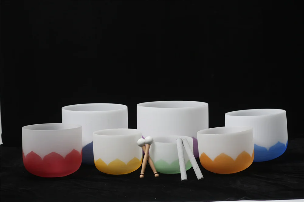 8 inch Crystal Singing Bowls Set with Lotus Design Chakra Singing Bowls for Meditation Sound Therapy