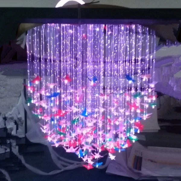 Free shipping fiber optic warm white butterfly chandelier dia85cm height1.5m