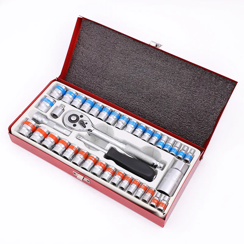 40 Pcs 1/4 & 3/8 Imperial Metric Car Removal Tool Socket Kit Set with Ratchet Handle Hard Case OEM Supported