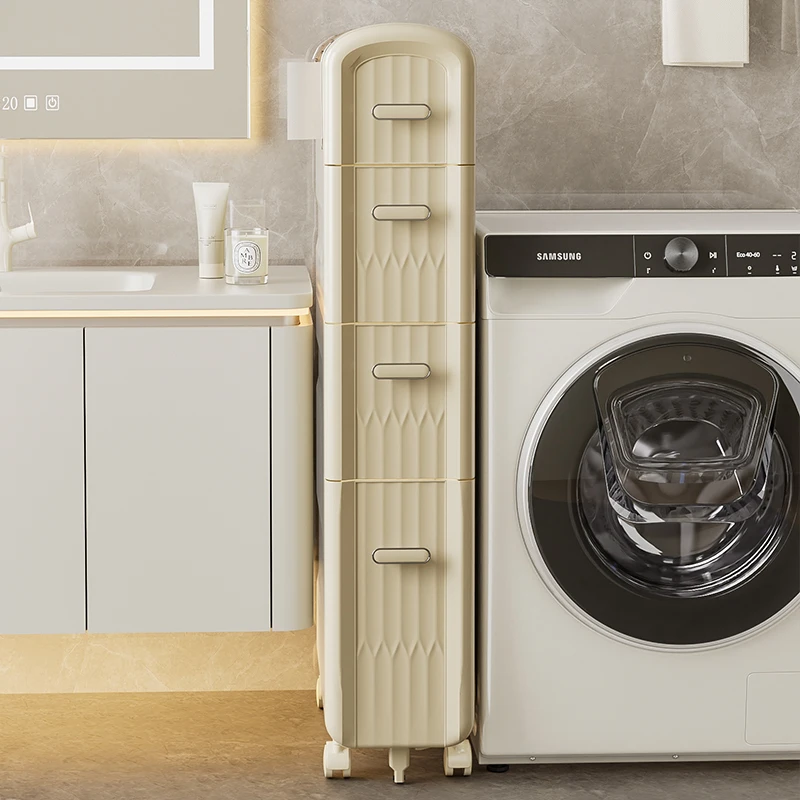 Modern Ultra-Thin PP Mobile Kitchen Storage Rack Drawer Bathroom Pulley Plastic Food Cart Corner Shelf Locker Sample Available