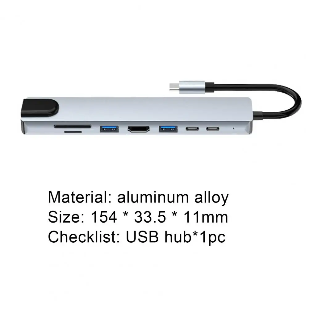8 Ports USB Hub 4K HDTV RJ45 Ethernet USB 3.0 PD 100W 8 in 1 Type C Dock Station for Macbook Pro Air Windows Laptop Accessories