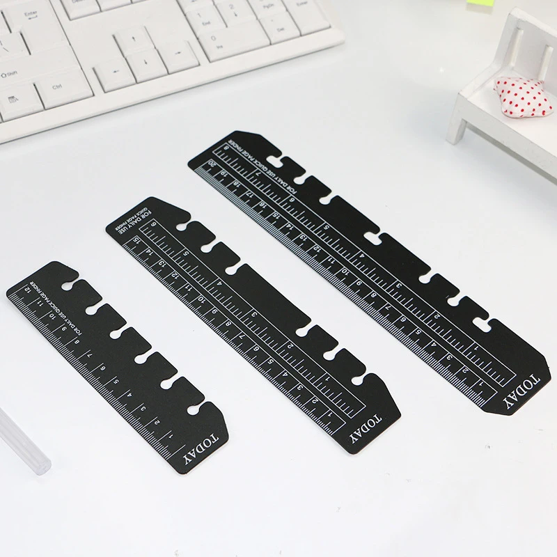 A5/A6/A7 black PP ruler with 6 rings binder ,plastic ruler custom for planner , white print ruler