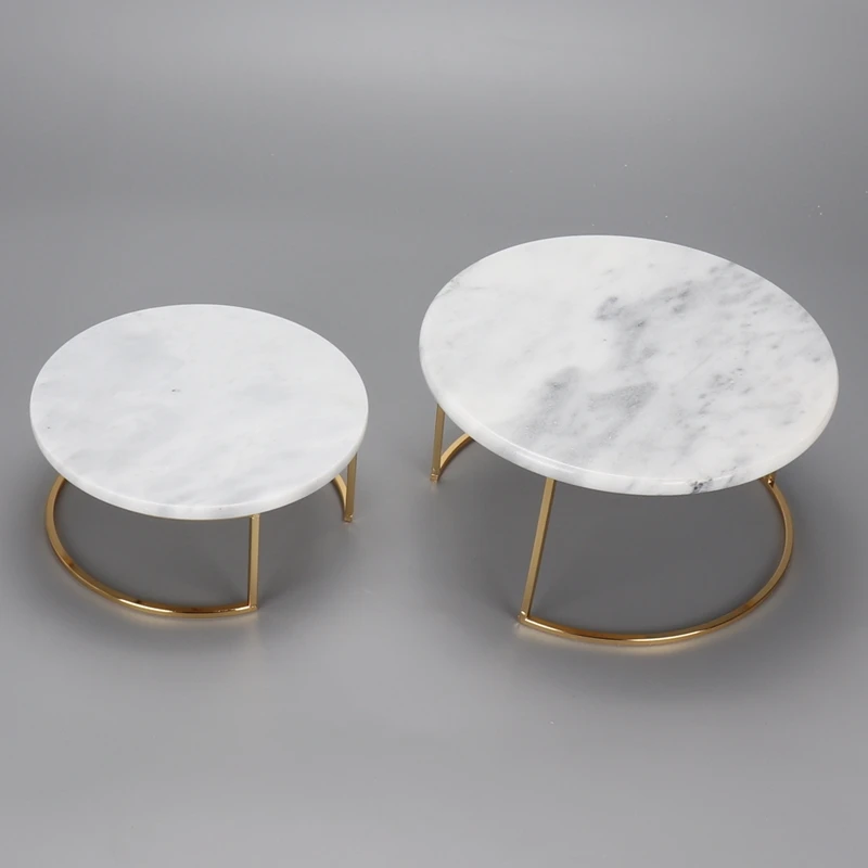 Restaurant Hotel cake shop natural marble handicraft electroplated gold silver fruit plate meal plate cake plate