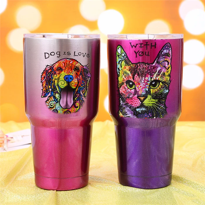 
Wholesale Promotional Cute Cartoon Lovely Dog And Cat Pattern Double Wall 30 oz Eco-Friendly Coffee Tumbler 