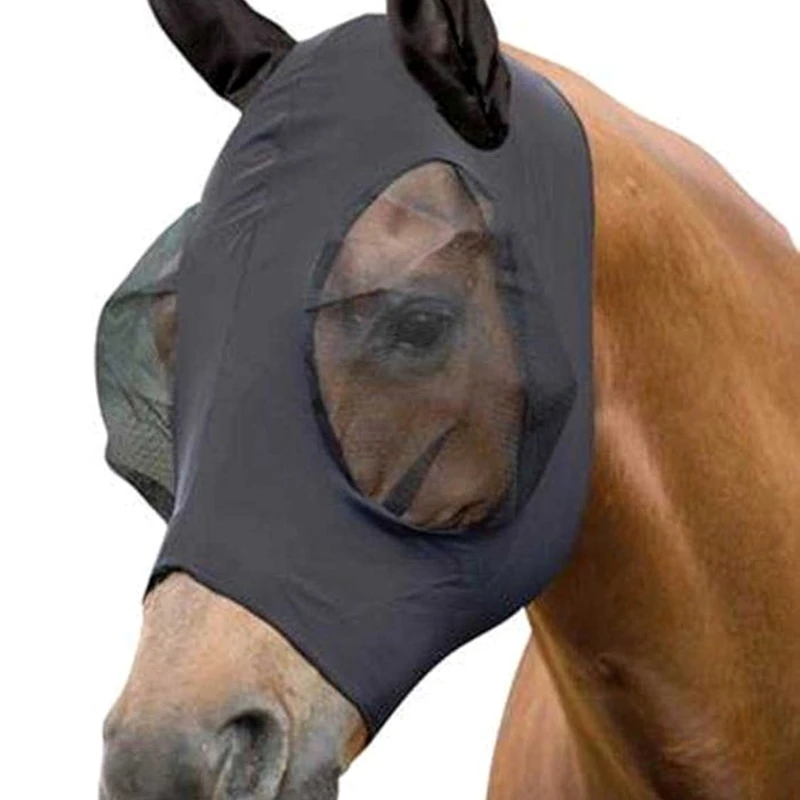 
Wholesale Cheap Price Fly Horse mask veil Ears Horse protect Blue Black Pink Gray Purple elastic comfortable Lycra custom made 