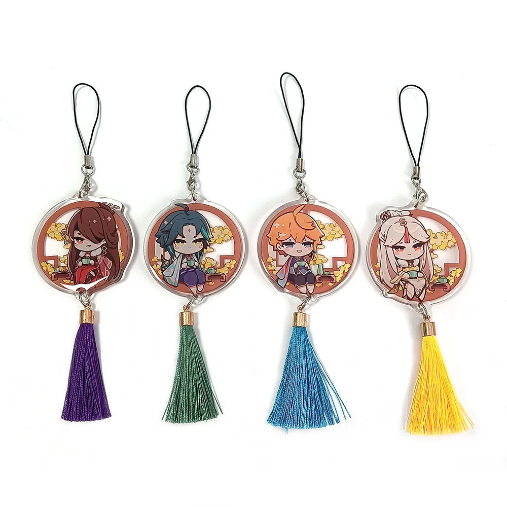 Wholesale custom printed logo clear anime acrylic painted keychain tassel key ring