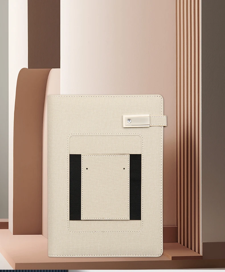 2023 New Design Custom LED Light Logo A5 PU Leather Agenda 8000mah Wireless Charger Power Bank Diary Notebook With USB