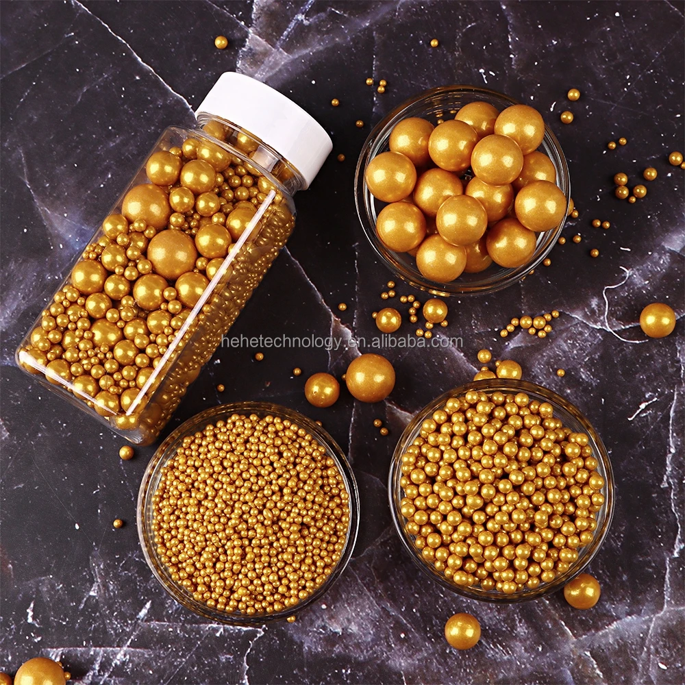 4mm Edibles Solid Gold Beads Bakery Decoration Ingredients Sugar Pearl Sprinkles Edible Gold Cake Sprinkles for Cake Decorating