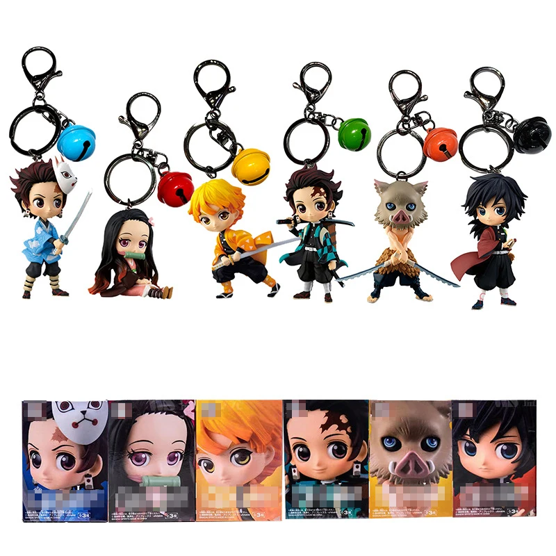 
6pcs/set Japan Kimetsu no Yaiba Nezuko Tanjirou Zenitsu Giyuu Inosuke PVC Action Figure Anime Keychain For decoration 