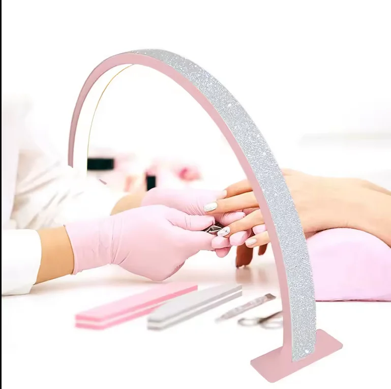 30-Inch Large Desktop Half Moon Light Non-Dazzling Bling Bling Nail Machine Workshop Hand Craft LED Ring Table Moon Light