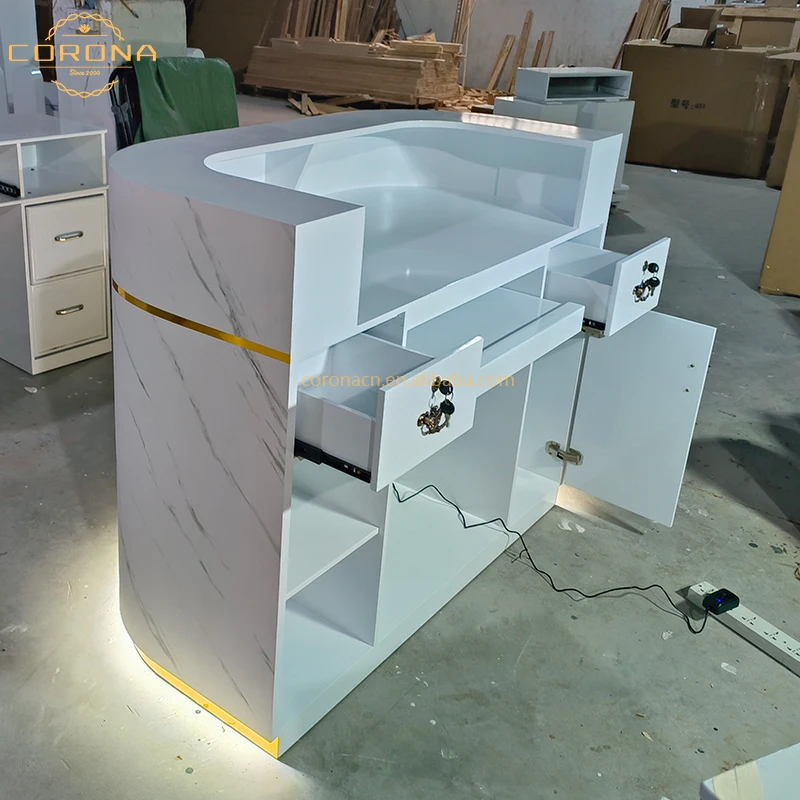 White Reception Desk Beauty Salon Furniture Small Front Desk Receeption Counter