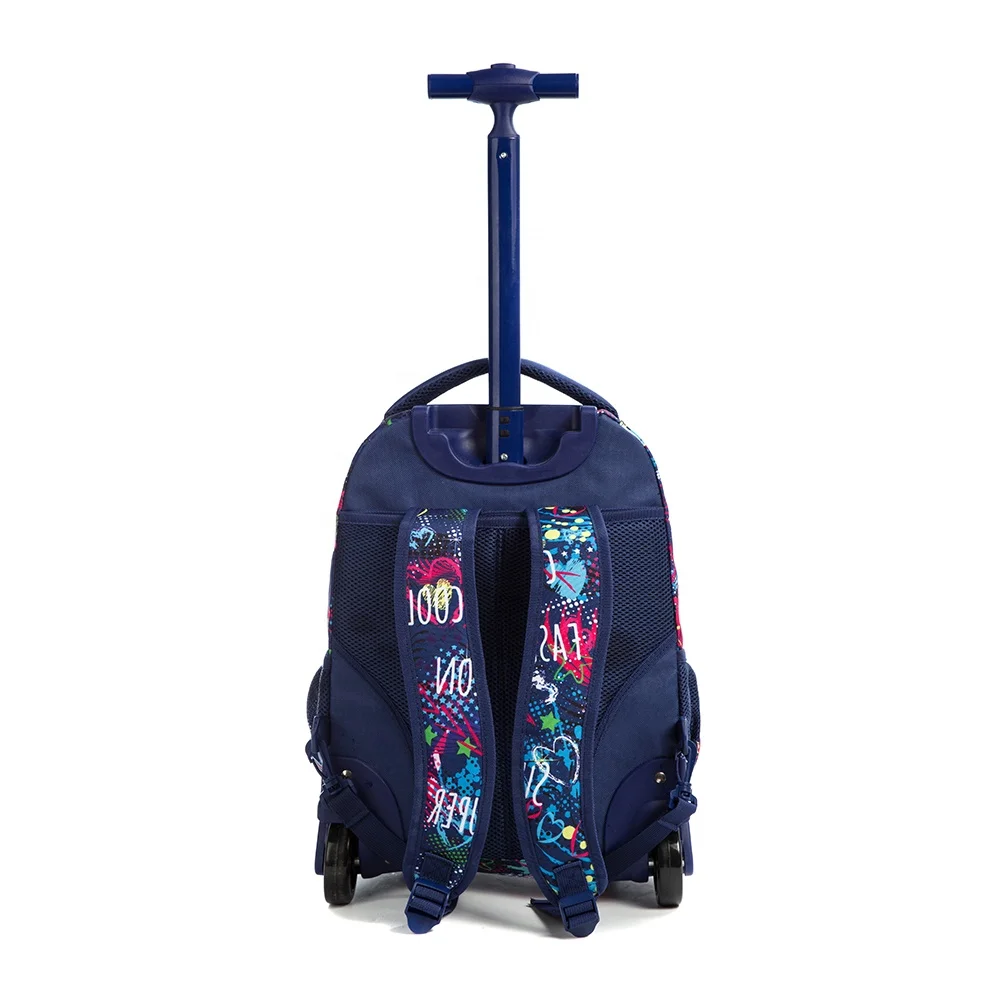 
Waterproof purple kids wheeled backpacks trolley school bag for girl 