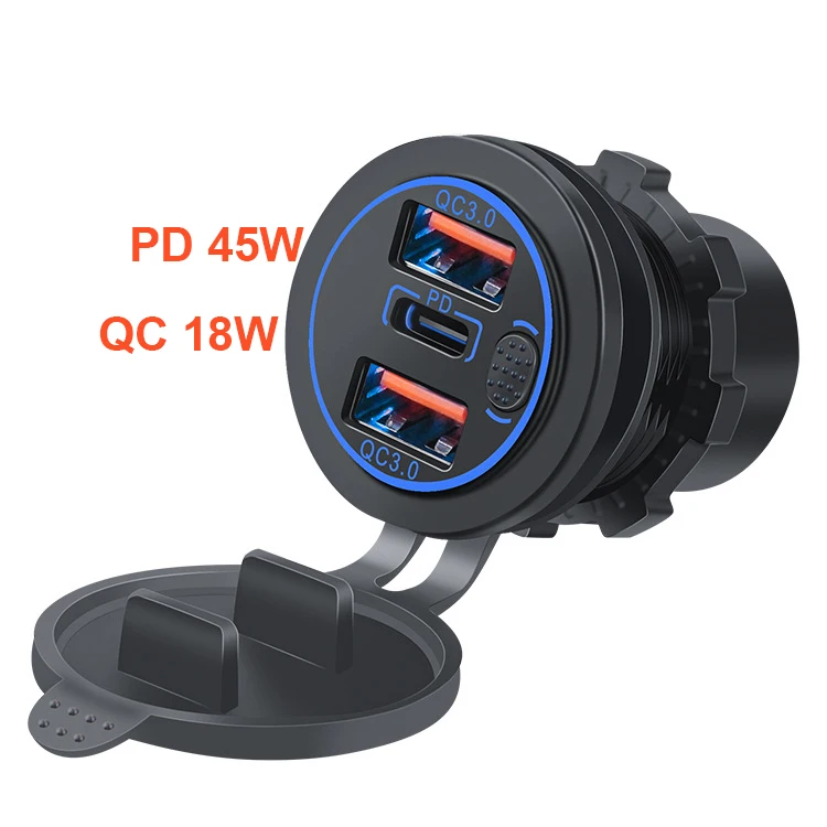 12V 24V 63W 3 USB Port Dual QC 3.0 Fast Charging Marine Bus USB Socket QC3.0 18W Type C PD 45W Car Charger