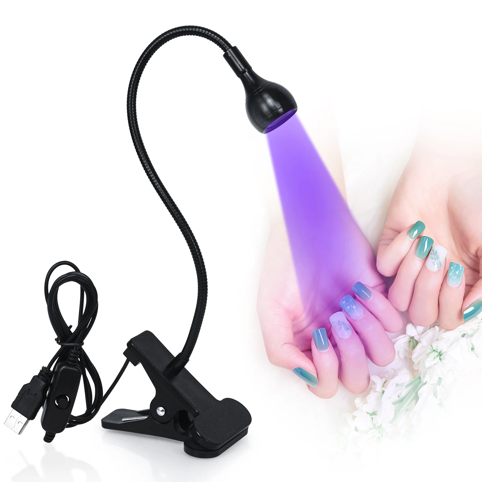 Nail Lights Dryer UV Lamp Ultraviolet Flexible Clip-On Desk Mini USB Gel Curing Nail Dryer UV Led Lamp