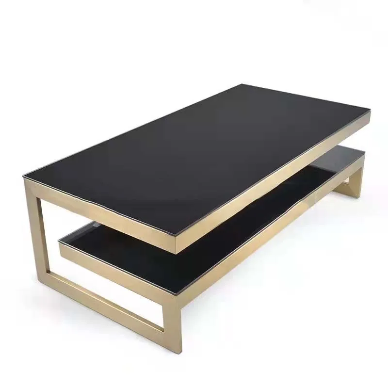 Modern Coffee Table 2022 News design Stainless Steel Metal Home Furniture Golden Rectangular Luxury Hot Sale Glass Centre Tables