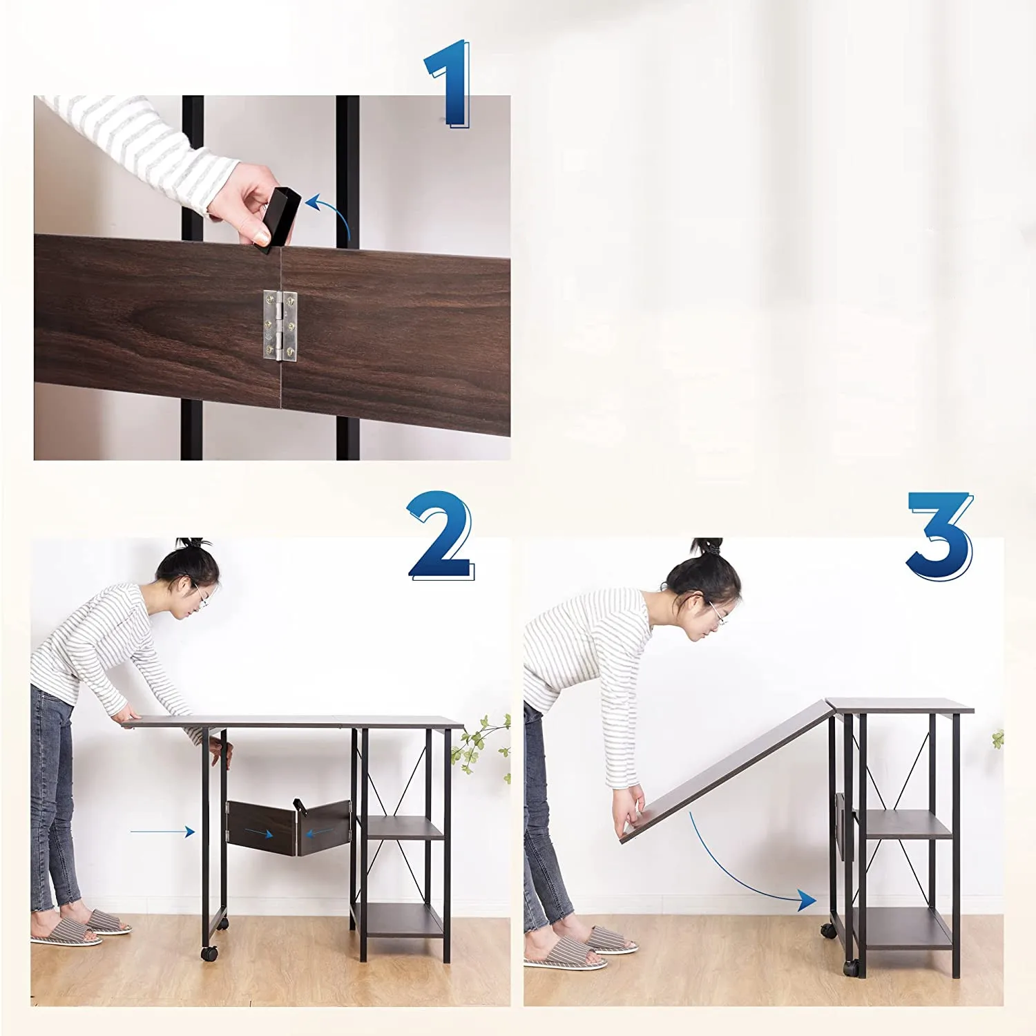 Betterhome Hot sale customized student folding portable study desk wooden metal frame for home