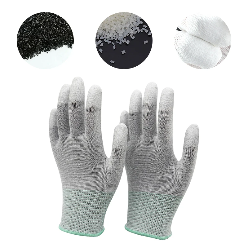 Esd-safe nylon knit gloves pu palm glove esd protection nylon carbon pu palm coated esd gloves