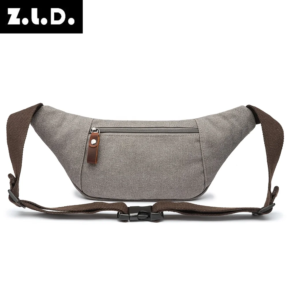 ZUOLUNDUO Solid color canvas leather wallet leather fanny pack for men