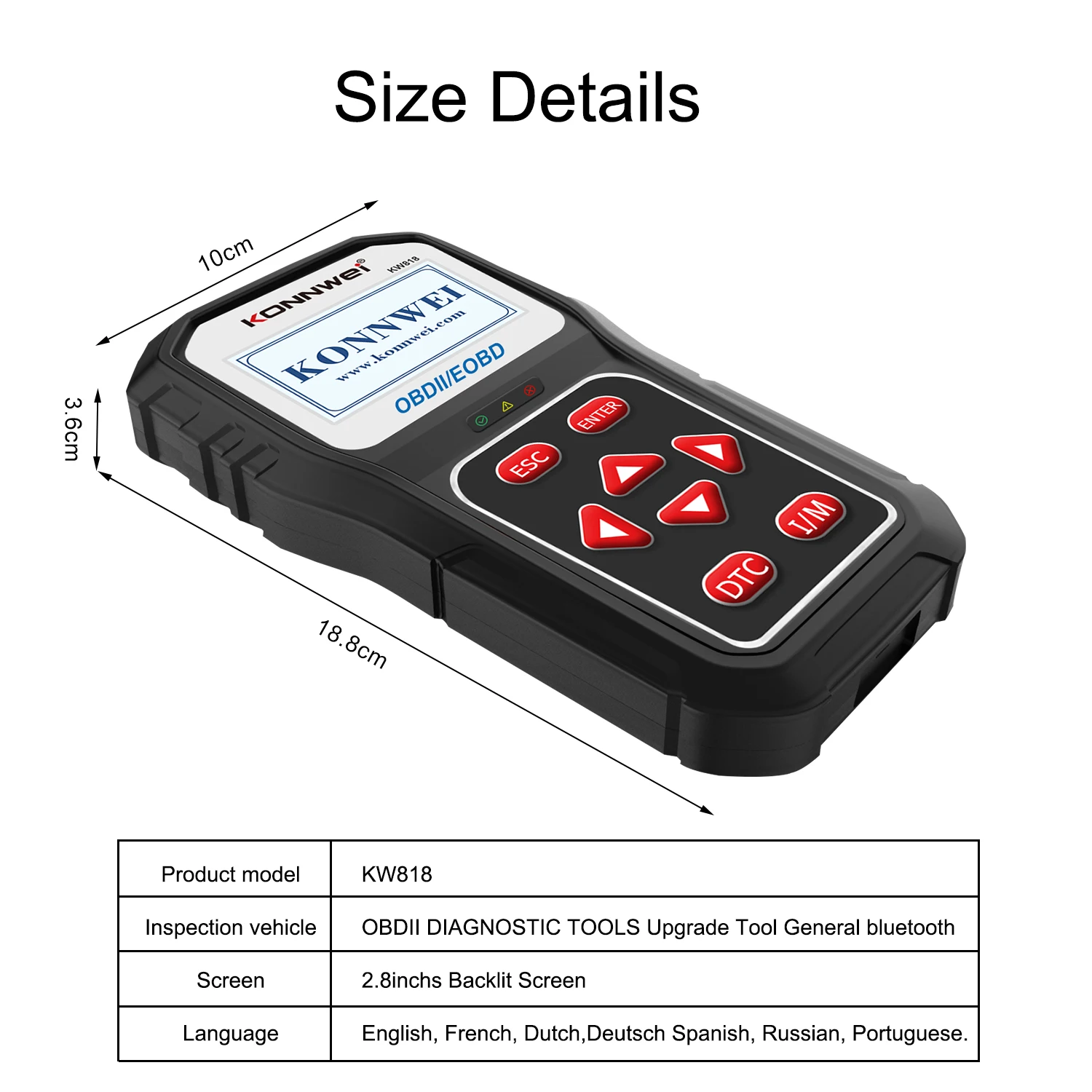 12V Automotive OBD Fault Diagnosis Instrument 2.8iInch Black and White Screen 7 Languages Support System XP WIN7 WIN8 WIN10