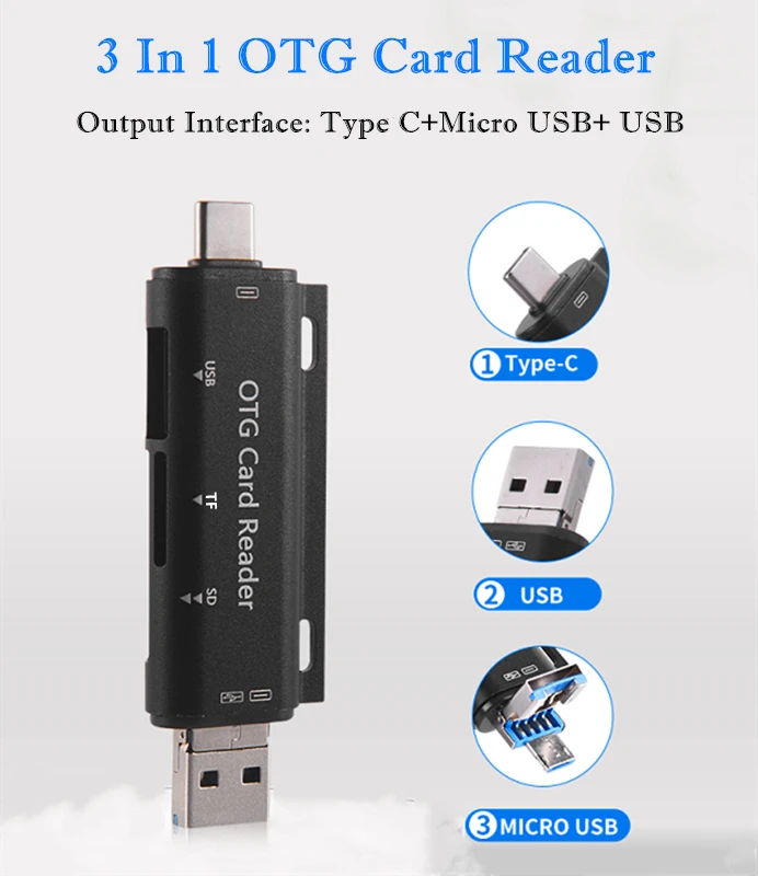 3 в 1 Тип C устройство чтения карт памяти OTG адаптер кабель-Переходник USB SD/TF Micro USB/SD кард-ридер защитный чехол-накладка из ПК и
