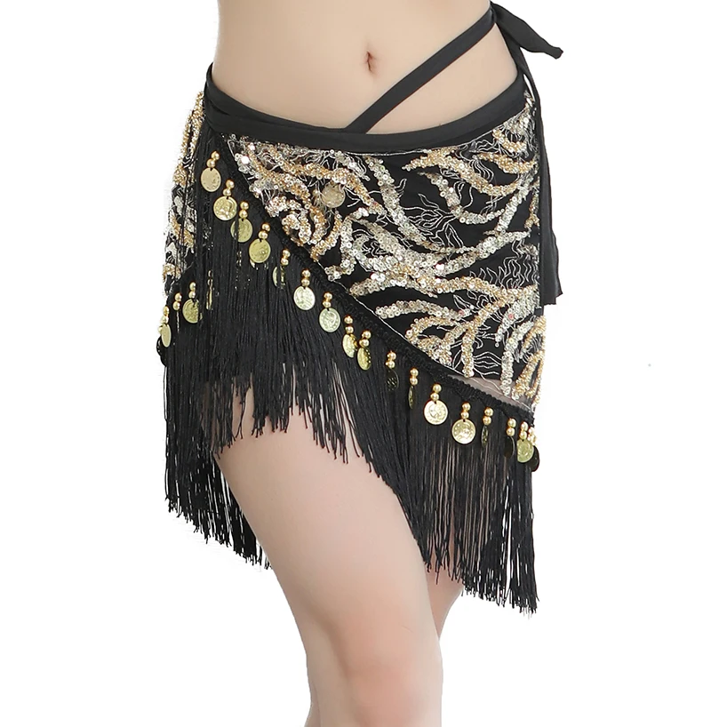 Belly Dancing 2 Color Sequin Jacquard Triangular Hip Scarf Mini Skirt
