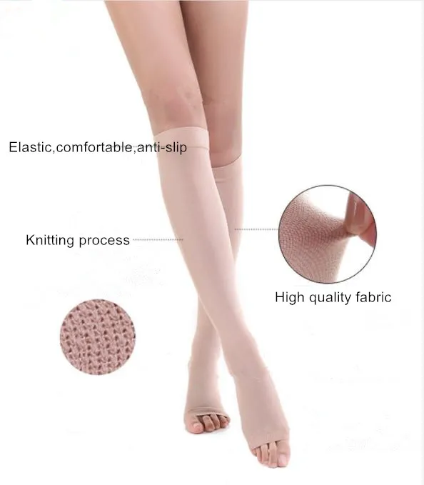 3 Levels Knee High Open Toe Men Women Varicose Vein Socks Compression Stockings