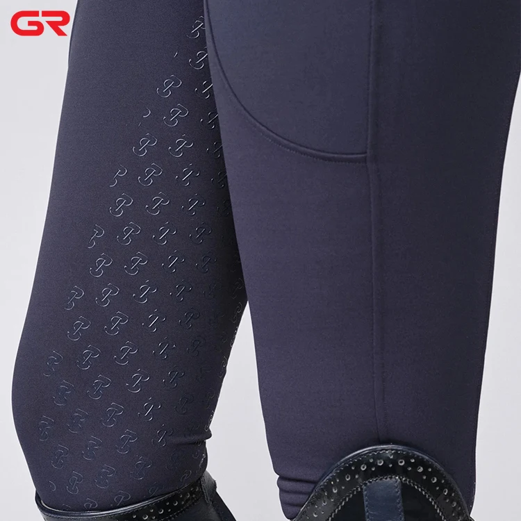 Manufacturer Dark Blue Anti-pilling Full Silicone Equestrian Breeches Equestrian Pants Horse Riding Breeches