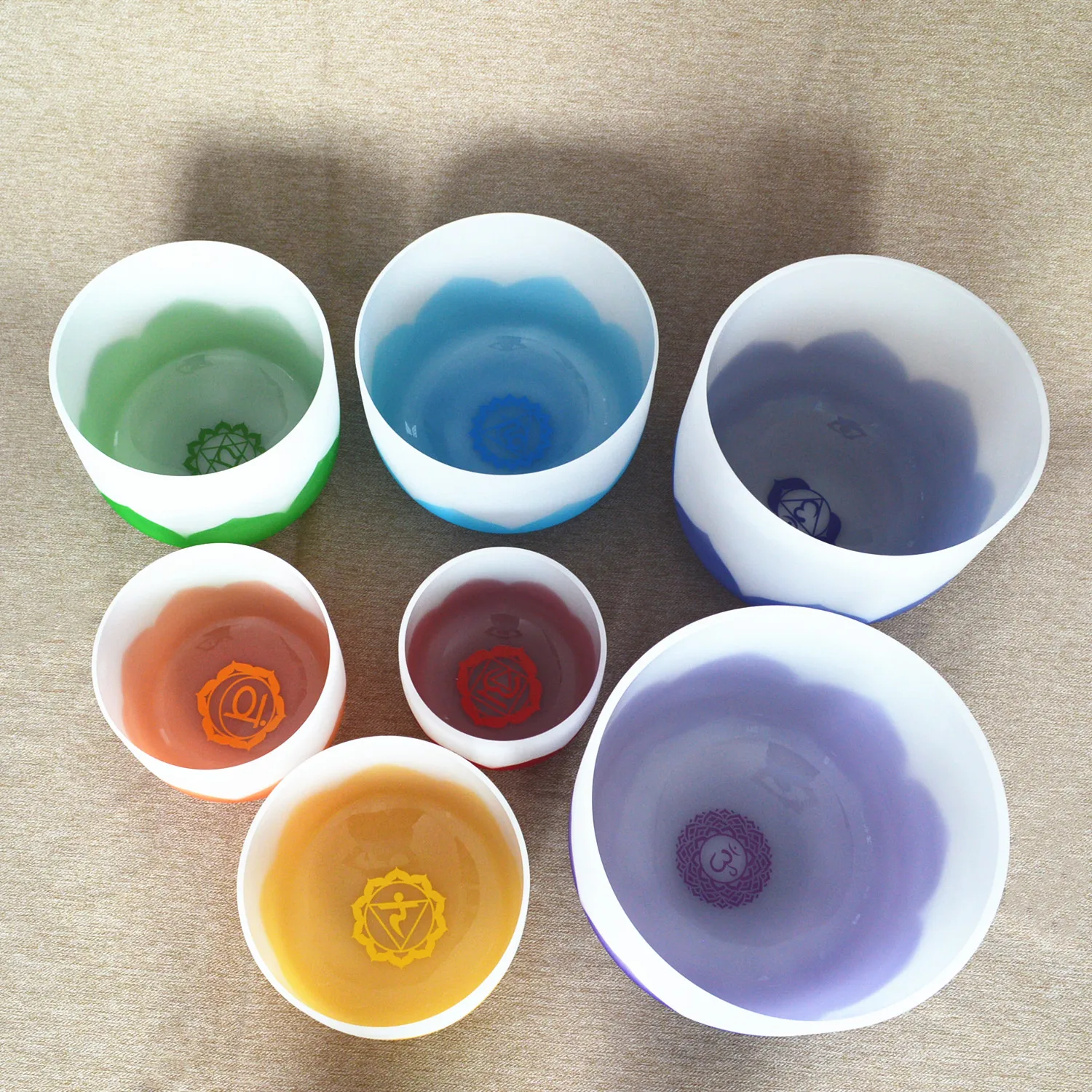 HF Chakra Tuned 432Hz 440Hz Chakra Lotus Design Quartz Crystal Singing Bowls Set with free mallet and o-ring