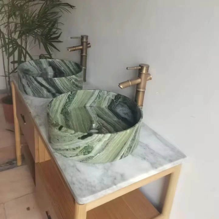 wholesale Bathroom Or Outdoor natural green marble Stone Wash Basin sink