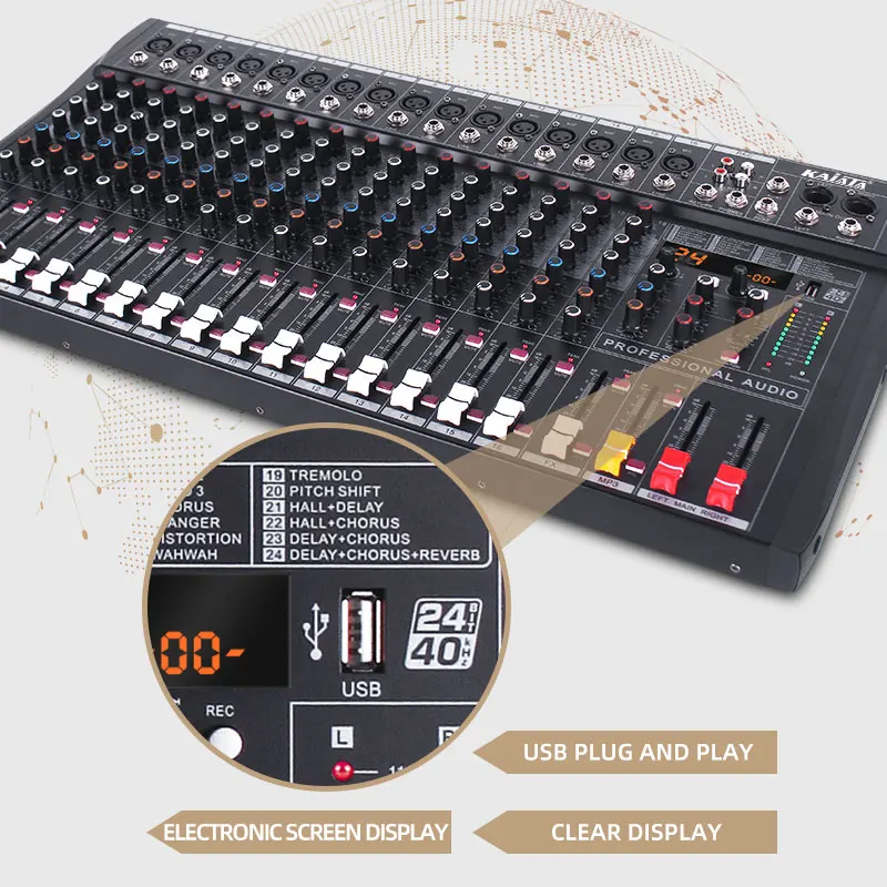 KAIKA RX16-5  16-channel Professional sound Audio Console mixer 24 DSP Effector Stage controller Digital DJ Audio Mixer