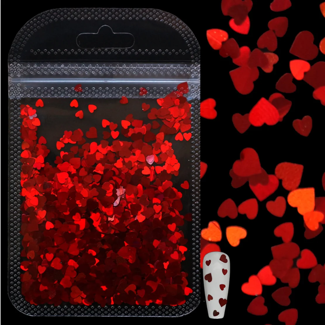 Holographic Sweet Love Heart Nail Glitter Flakes 3D Shining Mixed Size Sequins For Nail Art Paillette Manicure DIY Decorations