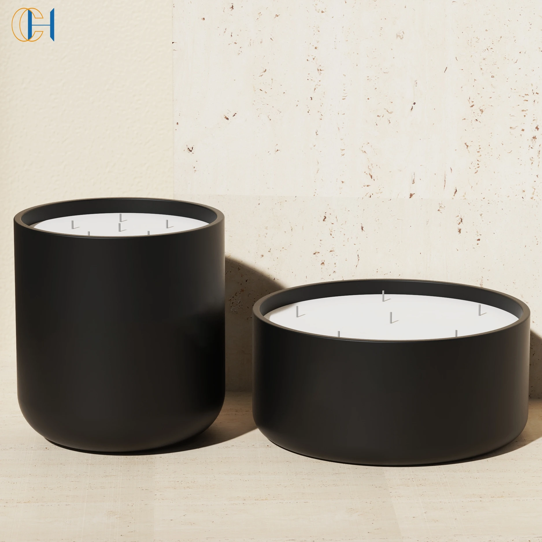 C&H Custom Matte Handmade Creative 15oz 20oz 6 Wicks Cylinder Candle Jar Big Huge Cement Concrete Ceramic Candle Holder Vessel