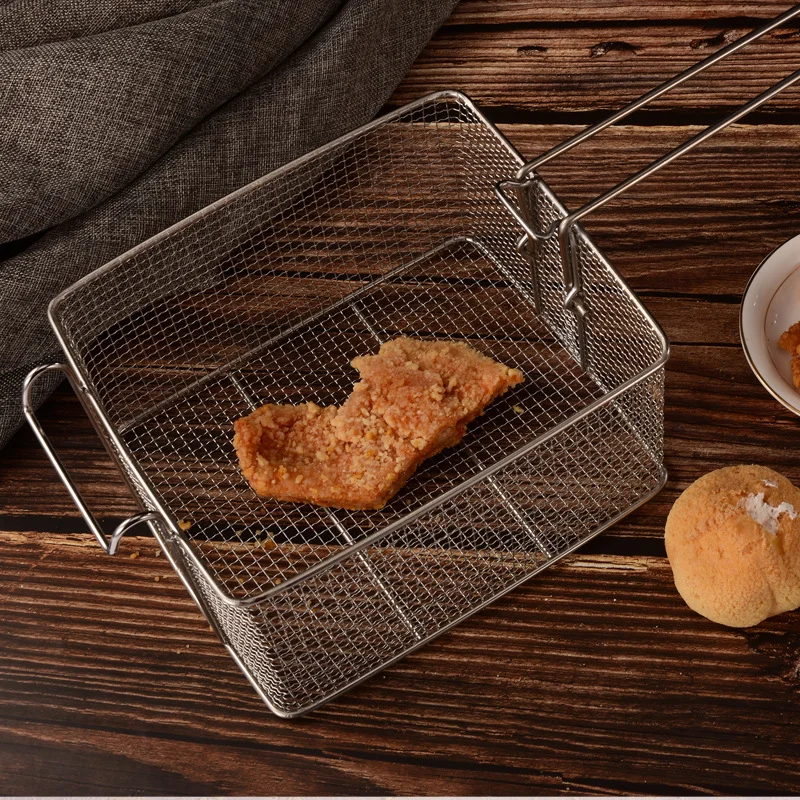 Food Grade 304 Cooking Kitchen Taco Stainless Steel Basket French Fry Air Fryer Non-Stick Fry Basket