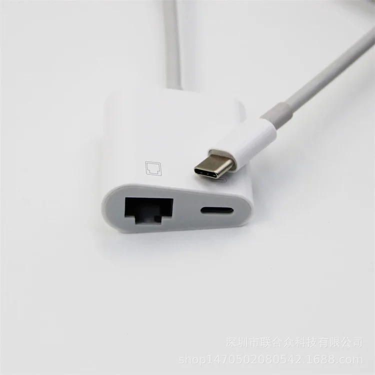 2 Port 2 In 1 Type C HUb RJ45 Ethernet Lan Hub with Power Delivery Fast Charge for Macbook Pro and Other Type C Laptops