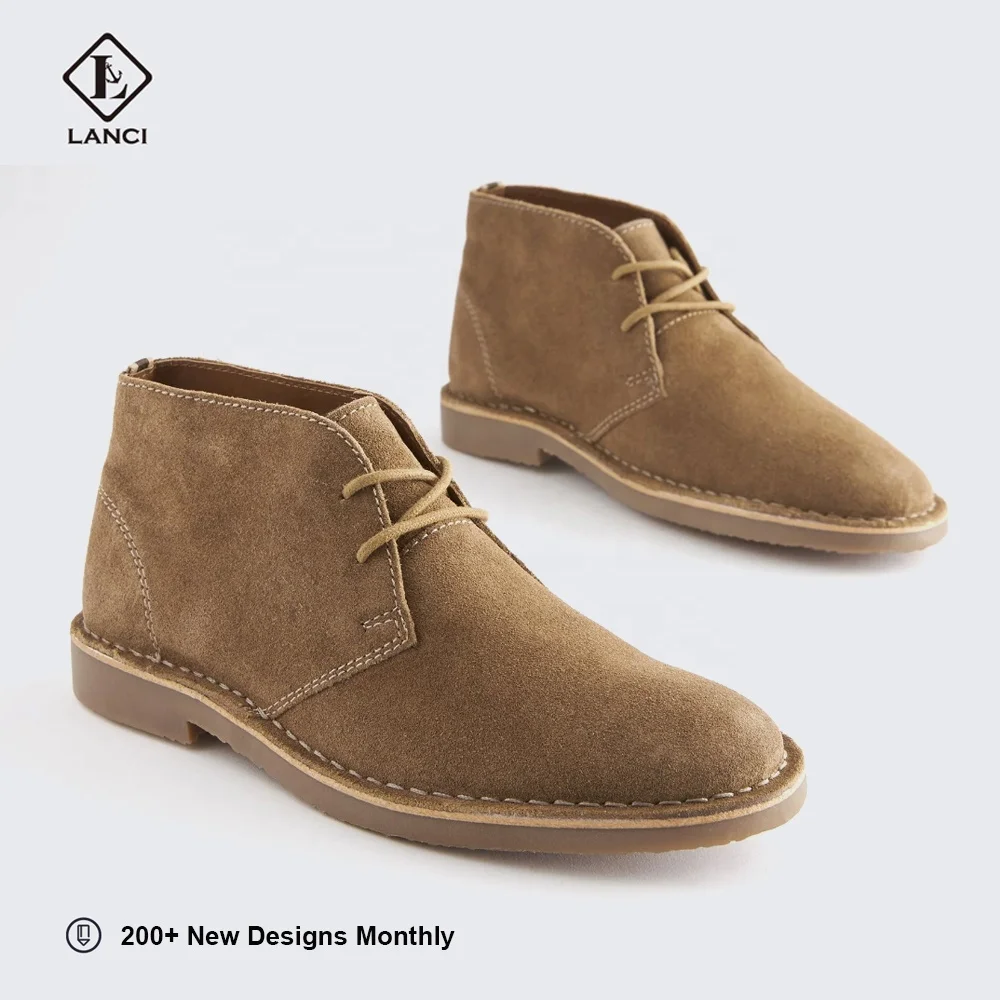 LANCI wholesale shoe factory custom suede chukka boots genuine leather ankle desert boots with logo for men